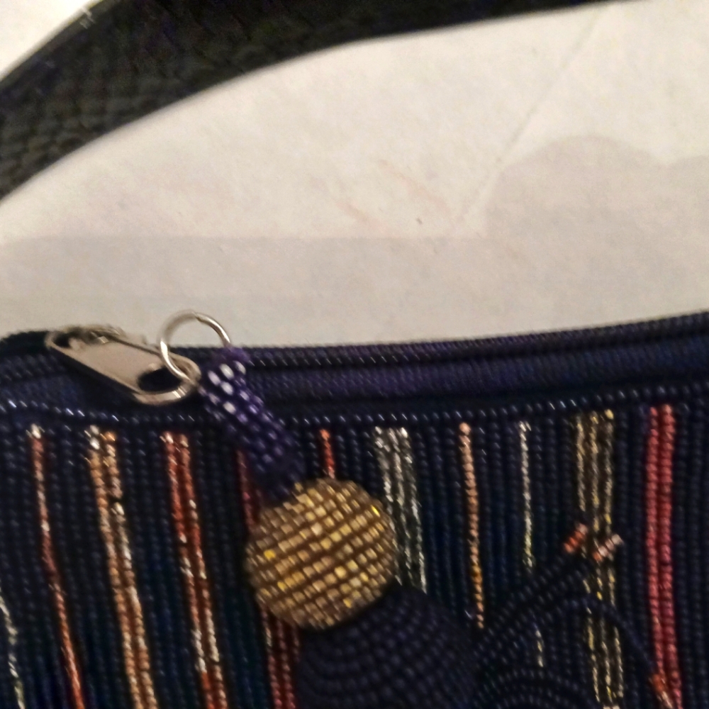 ROLLER Rabbit Navy Stipe Beaded Handbag - Picture 4 of 7